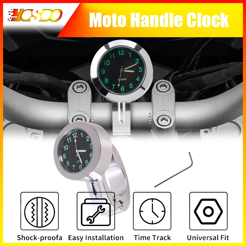 

Серебристые мотоциклетные водонепроницаемые часы с креплением на руль, универсальные мотоциклетные часы на руль, Серебристые часы на руль