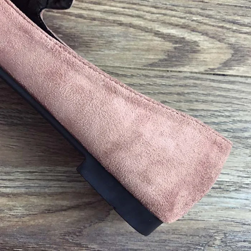 Lady Court Tacons Moccasin Low-Top Flock Flats Pointed Mujer With Belt Buckle Plus Size 48-33 Grey Black Pink Shoes Comfortable