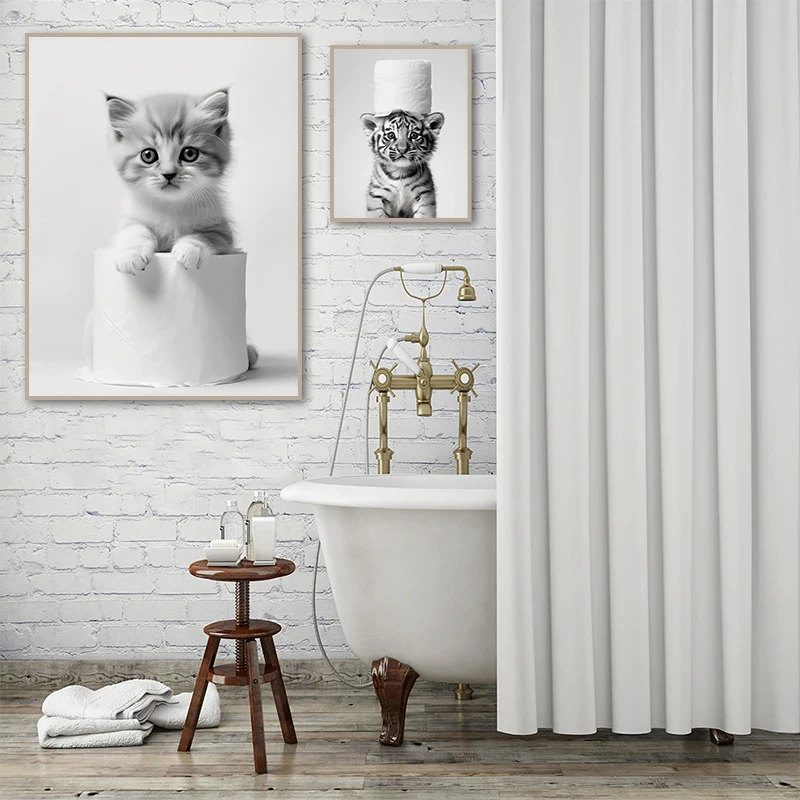 Animals Toilet Paper Art Canvas Posters for Bathroom Wall animal canvas posters