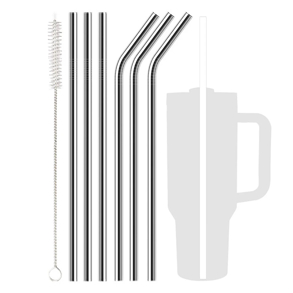 Stainless Steel Straw Replacement 7 Pack for Stanley Adventure Travel Tumbler 40 oz with Cleaning Brush