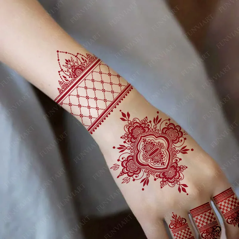 Maroon Henna Tattoo Stickers for Women Temporary Tattoos Mandala