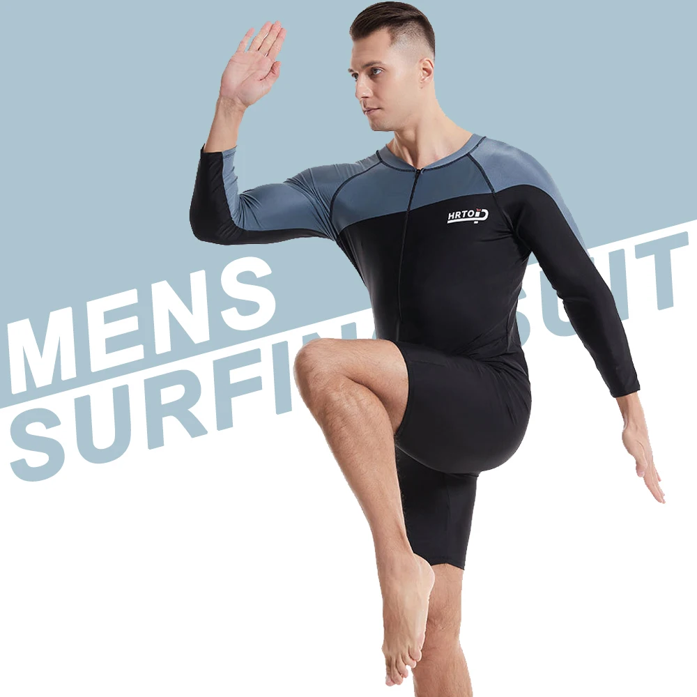 Men's Long-sleeved One-piece Swimming Suit Beach Male Shorty Quick-drying Sun Protection Zip Swimsuit Surfing Suit Water Sports