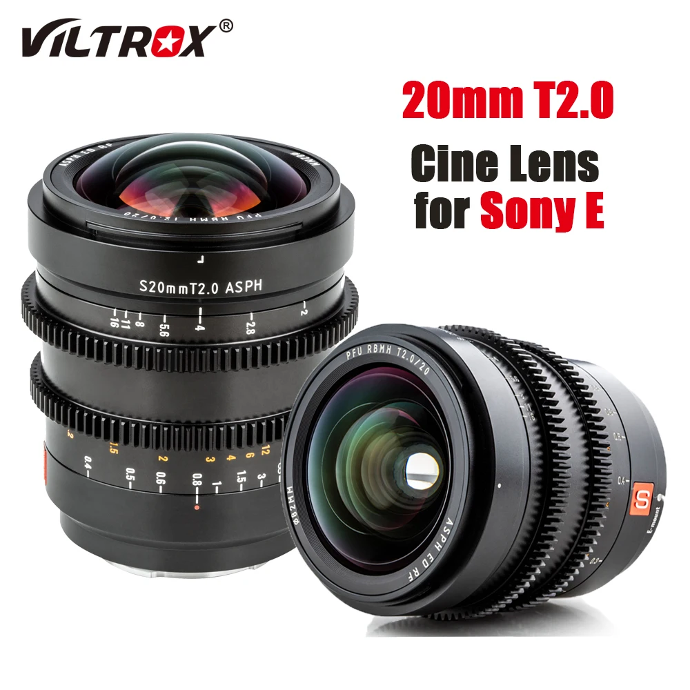 Viltrox 20Mm T2.0 Asph Camera Cine Lens Obiettivo Grandangolare Full-Frame Per Fotocamera Sony E Mount Lens A9 A7M3 A7Rev A7Iii A7S A6500