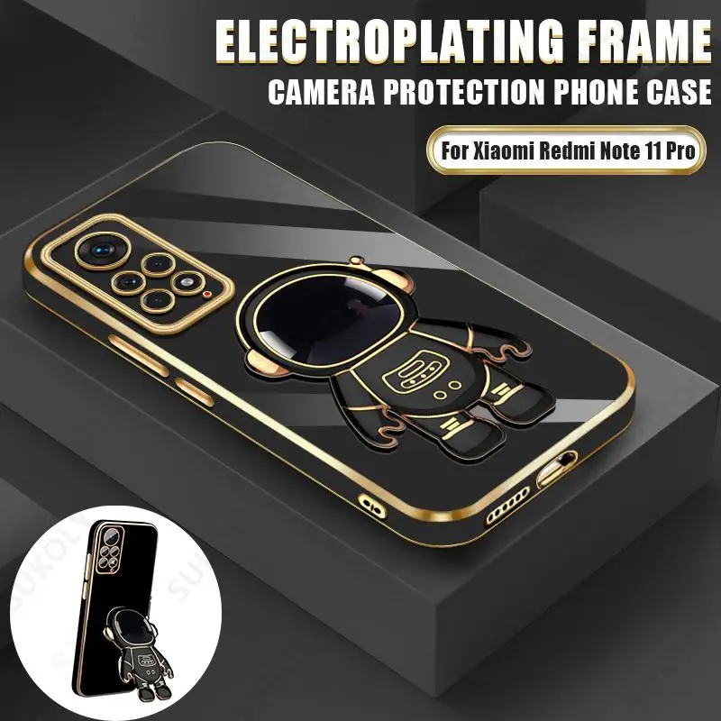 

Electroplated Astronaut Folding Stand Case For Xiaomi Redmi Note 11 10 Pro 9s Mi 12 11 Lite 11T 10T Poco F3 X3 NFC M3 Pro Cover