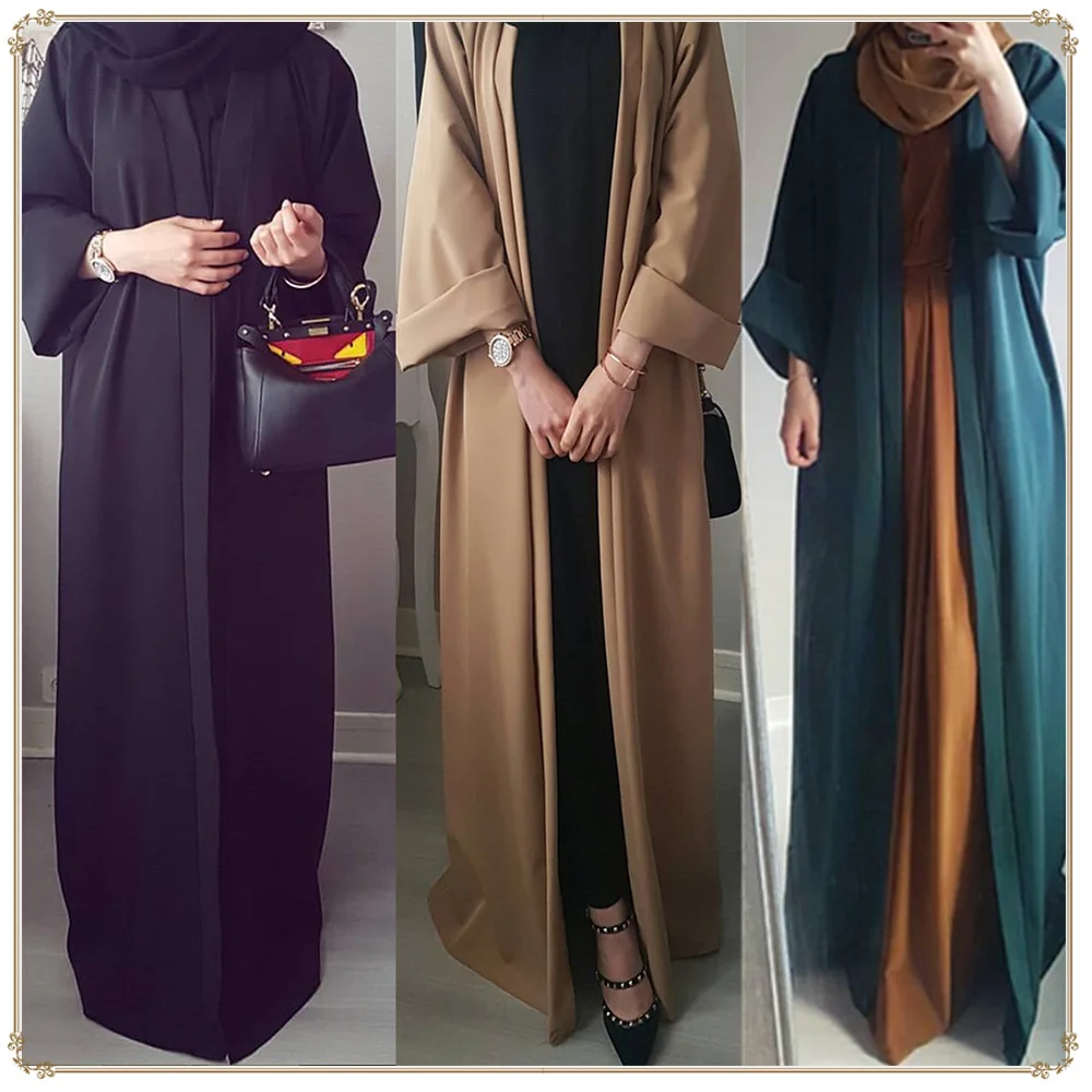 Muslim Lady Open Abaya Long Cardigans Spring Summer Islamic Ethnic Clothing Women Arabic Kimono Classical Kaftan Black S-XXL