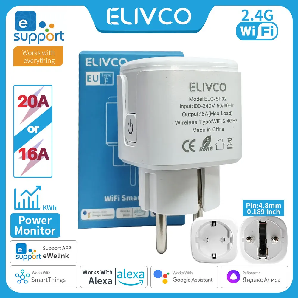 สมาร์ทปลั๊ก WiFi ซ็อกเก็ต EU 16A/20A พร้อม Power Monitor Timing eWelink APP Control ทํางานร่วมกับ Yandex Alice Alexa Google Home 1