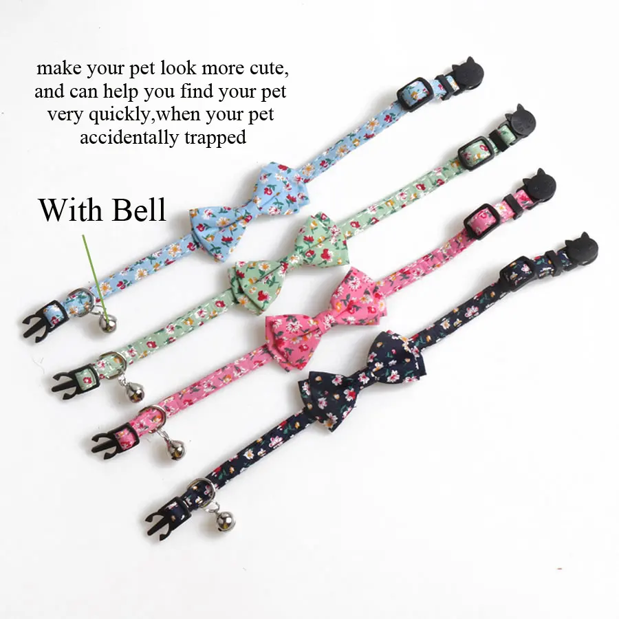 Floral Small Cat Collar Safety Breakaway With Bell Buckle Pet Collars Flower Cute Dog Goats Collier Chain Bowknot Adjustable 2