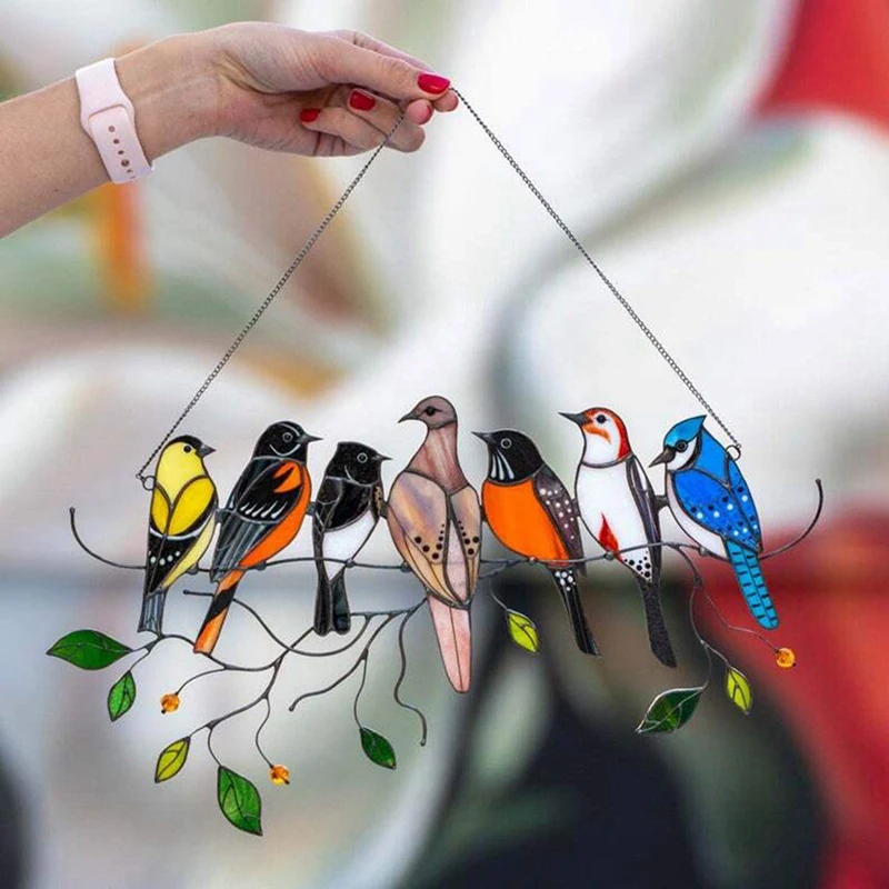 

Multicolor Birds On A Wire High Stained Garden Suncatcher Birds Ornaments Hanger On A Branch Suncatchers Pendant Home Durable