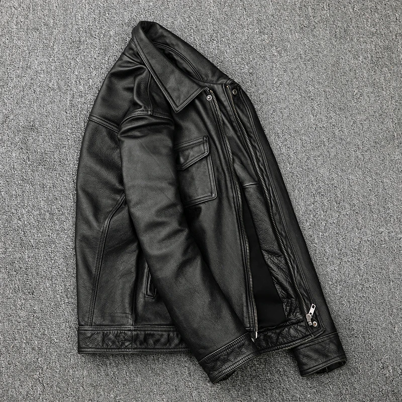 

Washed Stonewashed Vintage Amekaji Wear Clothes Cowhide Leather Coat Men's Lapel Motorcycle Distressed Casual Leather Jacket