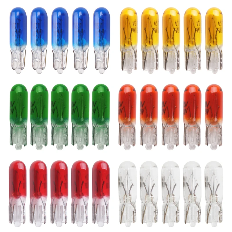 thumbnail image 1 of 10 bombillas halógenas T5 para panel de instrumentos de coche, 12 V, 1,2 W, W1,2 W, transparentes, rojas, azules y amarillas, de cristal, para estilizar el coche, 1 of 4