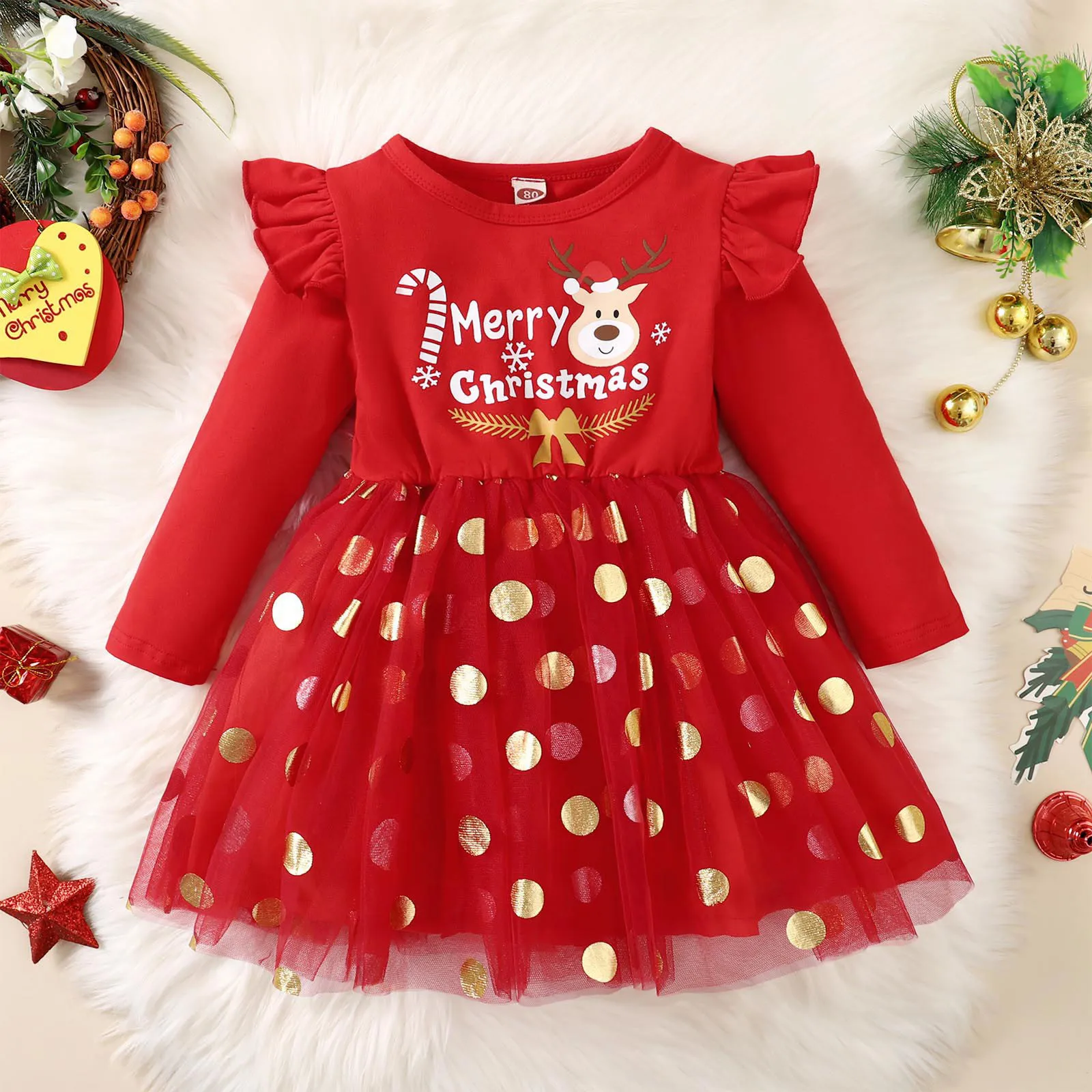 su La selva amazónica celebrar Vestidos de Fiesta navideños para niñas, manga larga de Navidad, cuello  redondo, estampado de ciervo, empalme, tul, vestido de princesa de malla -  AliExpress