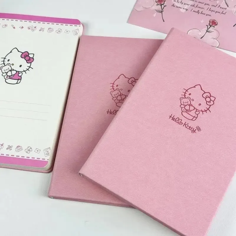 

Cute Sanrio Hello Kitty Leather Notebook Kawaii Cartoon Inner Page Kt Pattern Printed Student Diary Hand Ledger Office Plan Book