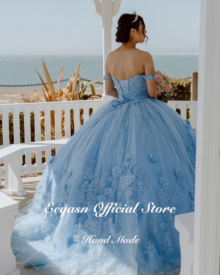 Sky Blue Puffy Quinceanera Dress 3D Flowers Sweet 16 Dresses Ball Gowns Princess Vestidos De 15 Años Lace-Up Party Gown images - 6