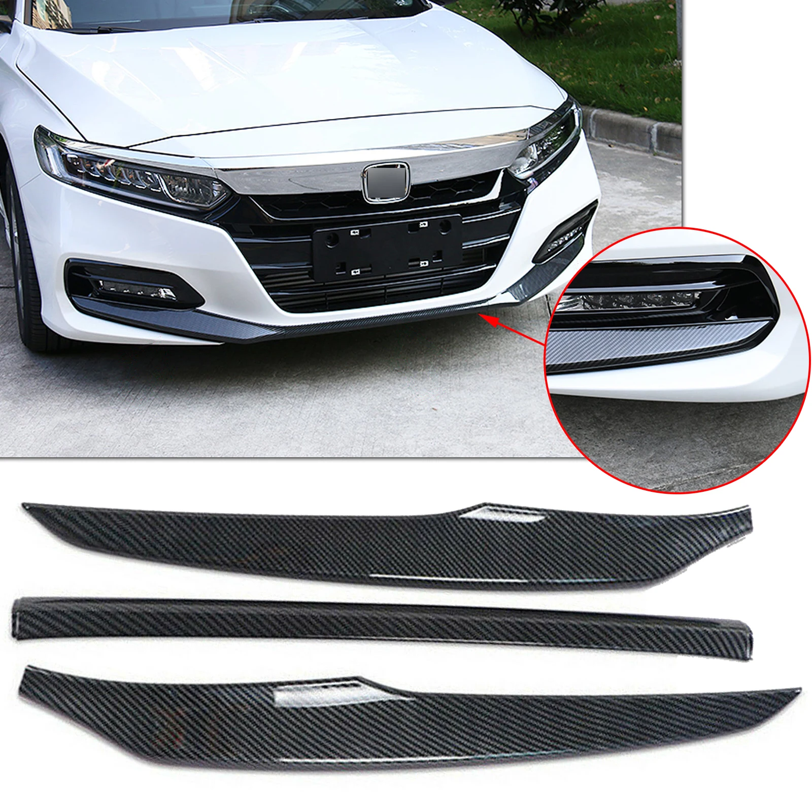 

3pcs/Set Carbon Fiber Style Front Bumper Lip Cover Molding Trims Decorative Sticker For Honda Accord 2018 2019 2020 2021