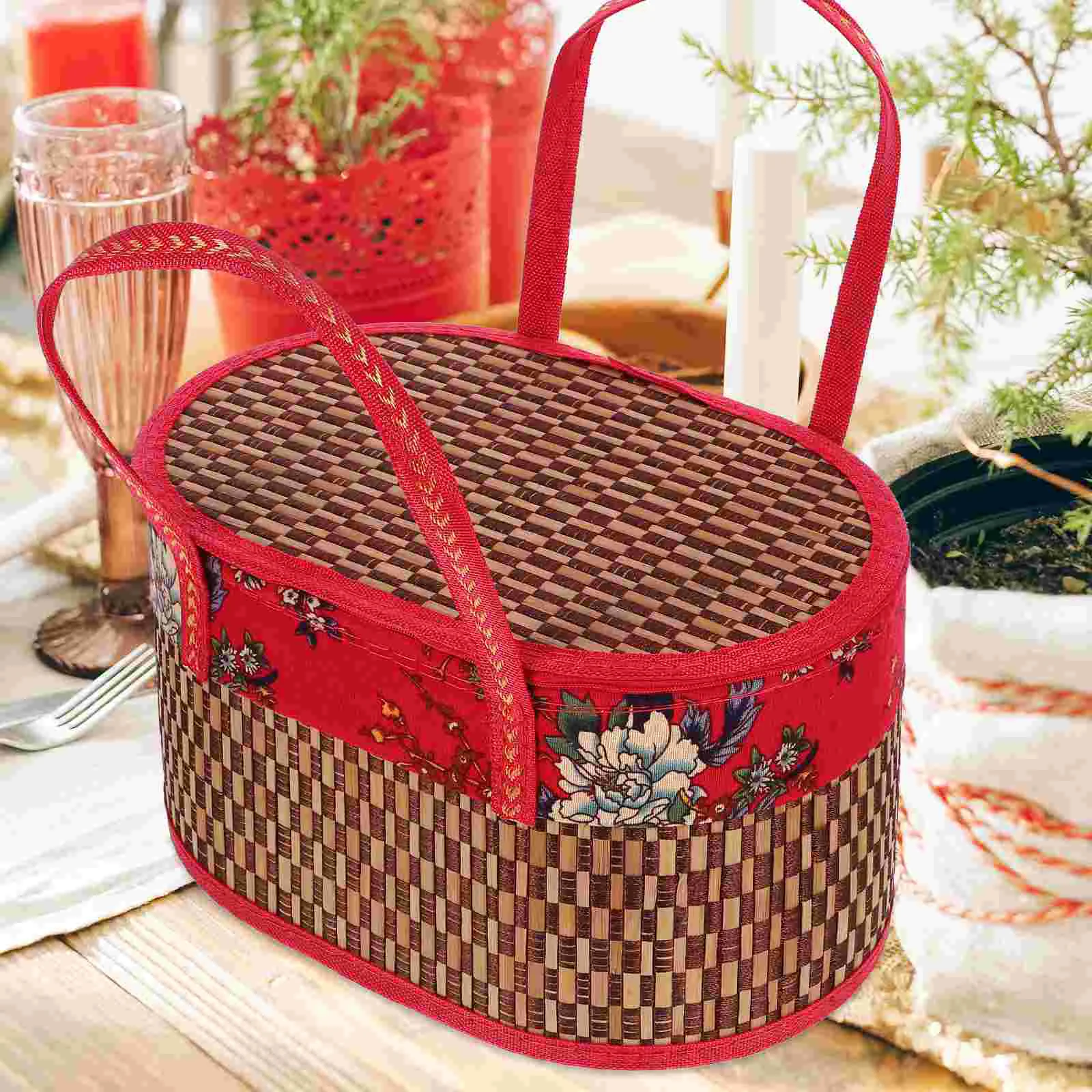 

Woven Basket With Handle Bamboo Woven Storage Basket Gift Package Basket Shopping Basket