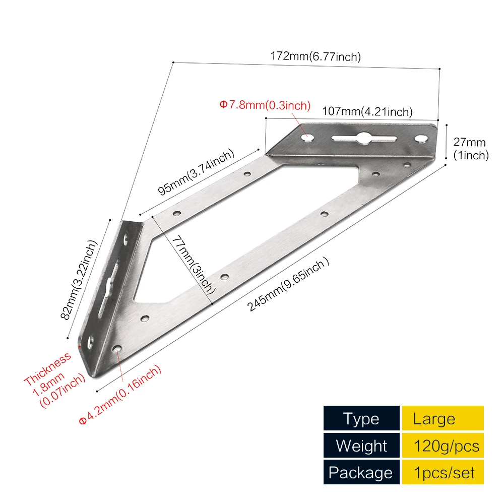 Trapeziform Angle Brackets 1-4 Pcs Stainless Steel Triangle Shelf Support