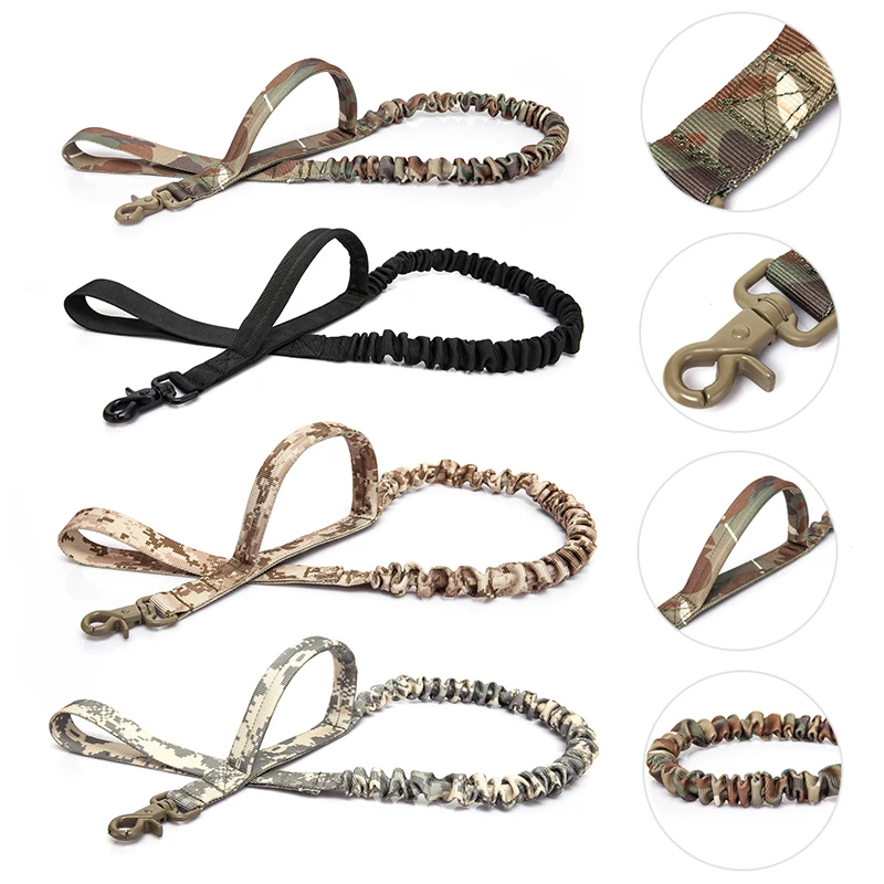 2 Handle Dog Training Leash Tactical Bungee Pet Cat Dog Leash Quick Release Elastic Leads Rope Military Training Nylon dog training leash