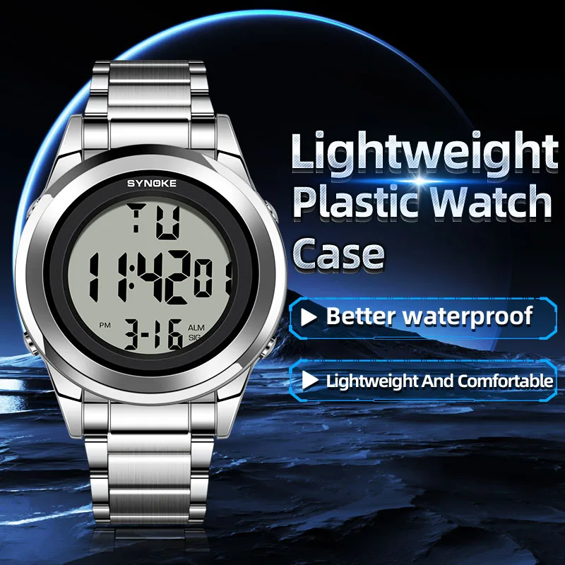 SYNOKE Top Brand Luxury Stainless Steel Alarm Hour For Mens Watches Fashion LED Men Digital Wristwatch Waterpoof 2