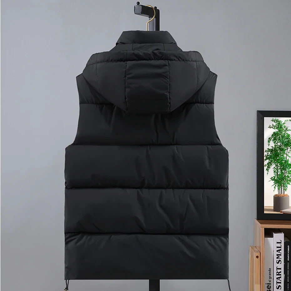 Men Winter Vest Padded Hooded Waistcoat Black Gray Loose Casual Thicken Warm Down Vests Tops 2