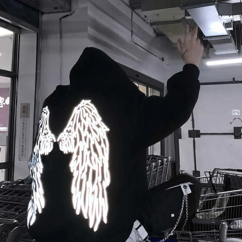 Reflective Men's Hooded Sweatshirt Hip Hop Overfit Tops