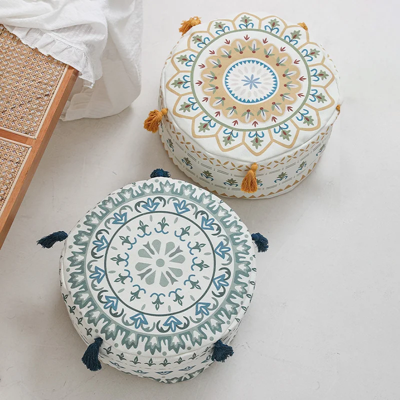 Nordic Boho Unstuffed Ottoman Cover Round Pouf Cushion Floor Seat Foot Stool Cover for Bedroom Entrance Living Room Decor