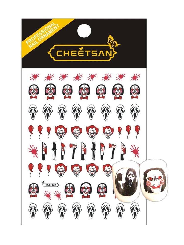 Skull Clown Designs TSC-30-122 3d Nail Art Sticker Slider Stamp Decor For Nails Accessories For Professionals