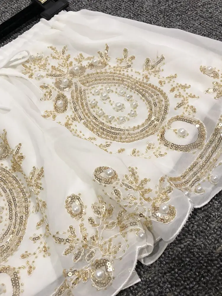 bead work shorts women embroidery sequined shorts women vintage gold embroidery short pants