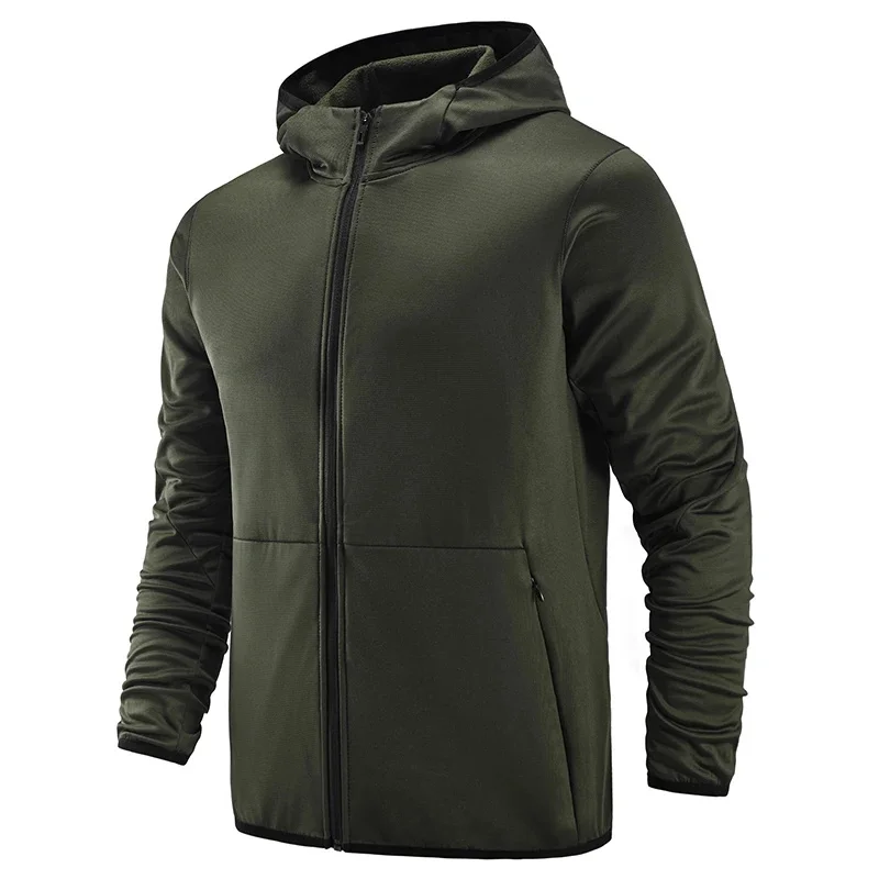 

Windproof Warm Running Elastic Fit Polar Fleece Men Zip Up Hoodies Sport Windbreaker Outdoor Slim Male Hooded Sweatshirts