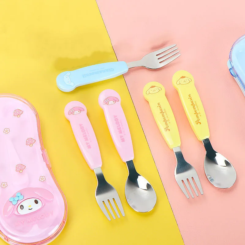 

Kawaii Sanrio Mymelody Cinnamoroll Stainless Steel Portable Cutlery Spoon Fork Travel Set Anime Cute Kitchen Accessories Gifts
