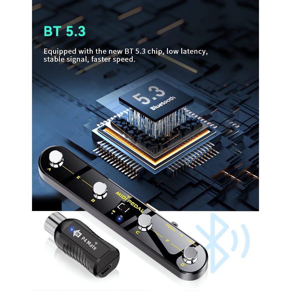 P4 Mate Wireless MIDI Foot Controller Pedal Mate MIDI Receiver 4 Customizable Footswitches Expression Pedal Bluetooth