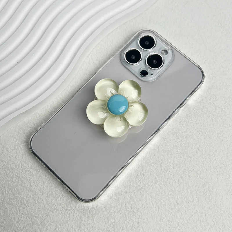 1PC Support de téléphone en résine transparente couleur bonbon, support de bureau pliable, poignée rétractable florale mignonne pour appareils mobiles