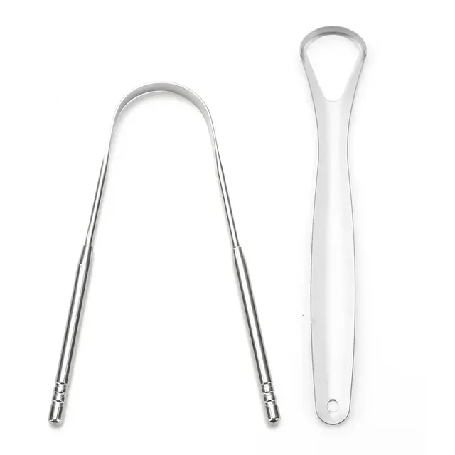 Non-slip Handle Tongue Scraper  Portable Single Layer Tongue Scraper Reusable Stainless Steel Oral Mouth Brush Case Tongue Clean 2