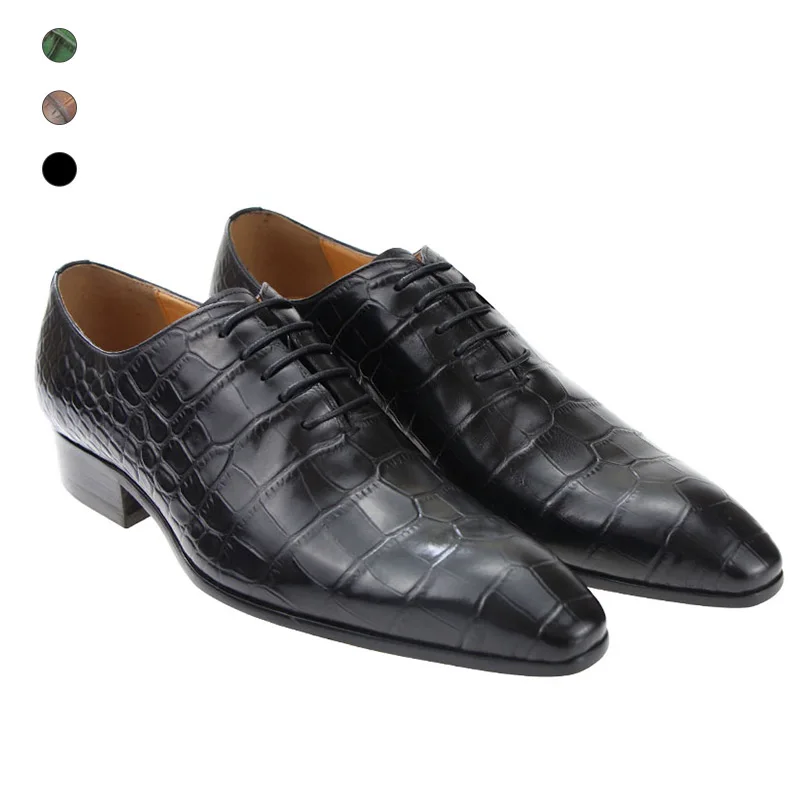 Summer Wedding Men's Shoes Uniform Business Slip On Formal Breathable New Dress lace up leather crocodile pattern zapatos hombre