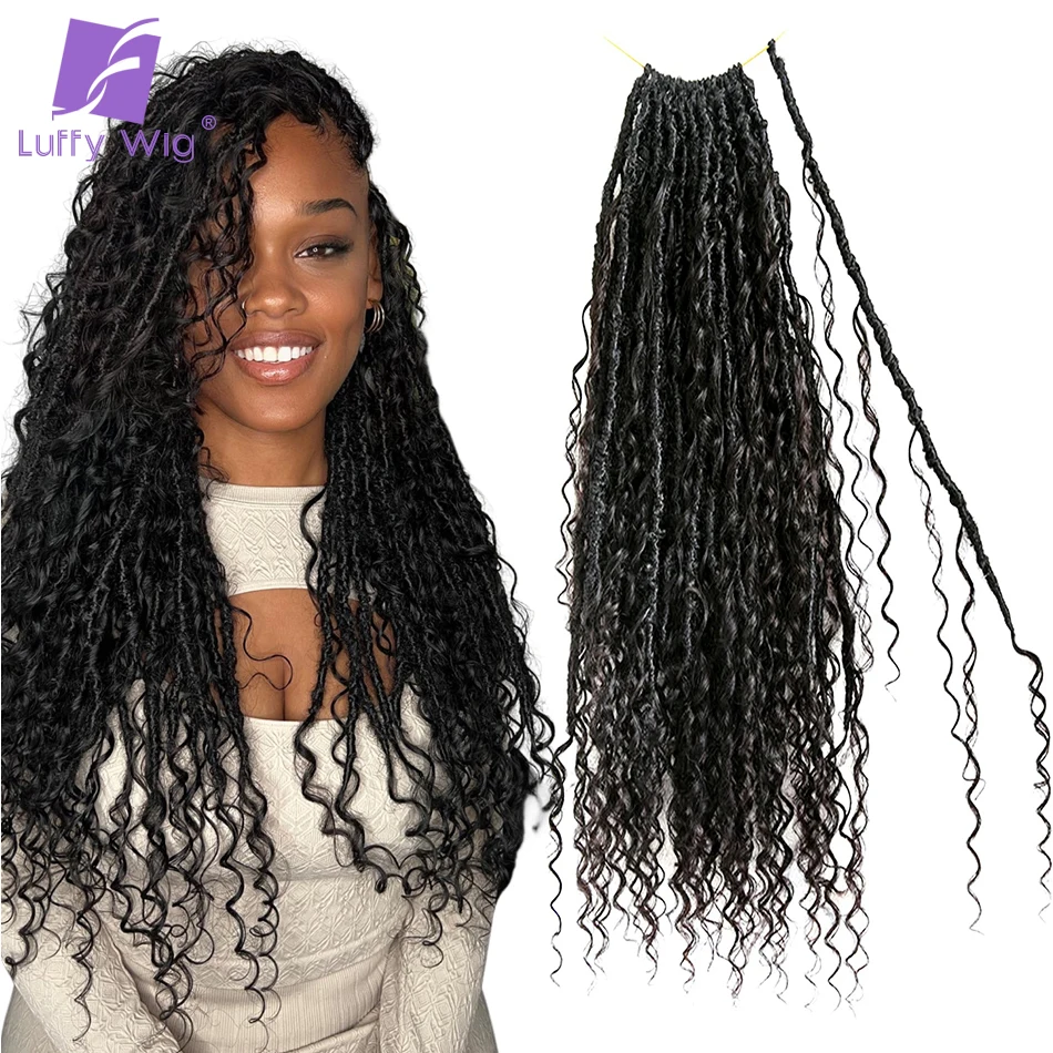 Locs With Human Hair Curls Crochet Boho Goddess DreadLoc Knotless Braid Pre Looped Synthetic Boho Braiding Hair Curly Ends Luffy