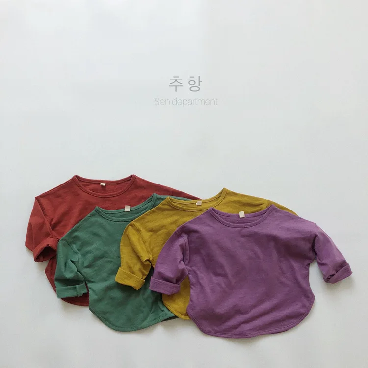 New Autumn Children Long Sleeve T Shirts Solid Baby Bottoming Tops Cotton Boys Girl O-neck T Shirts Casual Kids Clothes 4