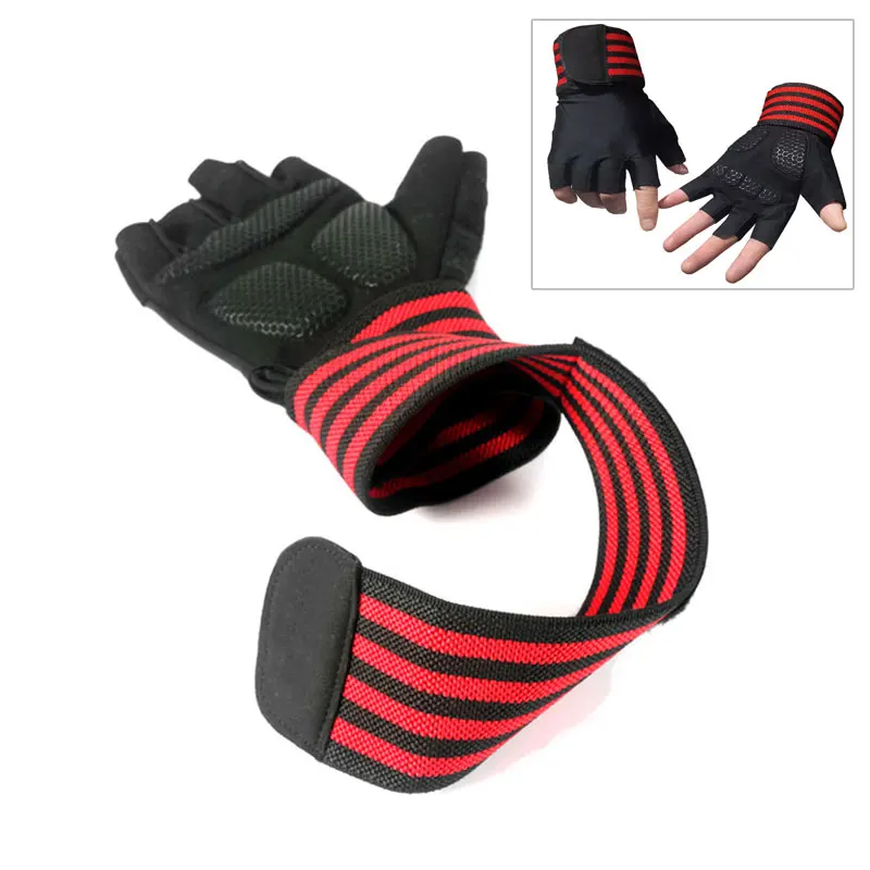 Body Building Gym Training Fitness WeightLifting Red Gloves Wrist Wraps Workout Half Finger For Men &Women yheternal women men anti skid breathable gym gloves body building training sport dumbbell fitness exercise half finger gloves