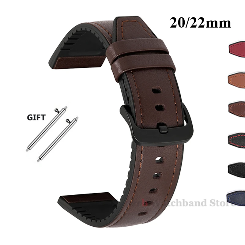 Universal Silicone Leather Sports Strap - Quick Release Bracelet for Smartwatches (20mm/22mm)