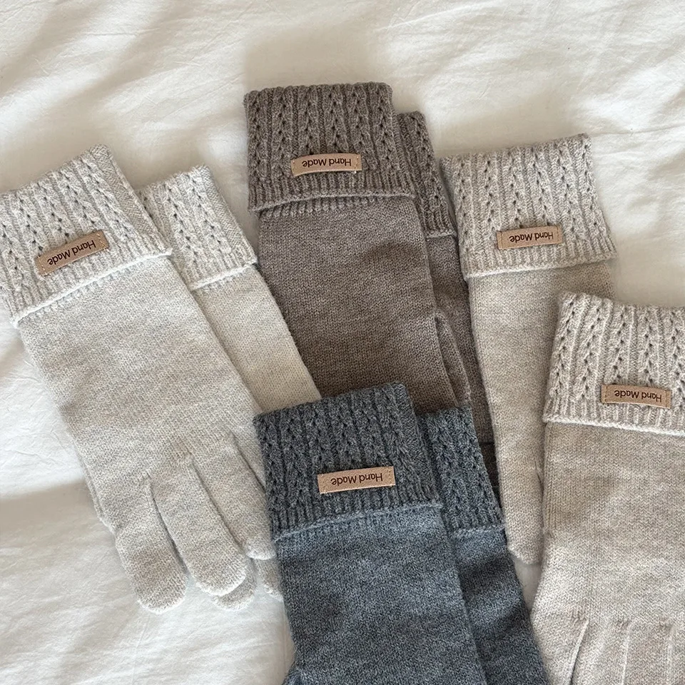 Koreanische hochwertige Strickhandschuhe für Frauen, fehlende Finger, Touchscreen-Schutzhandschuhe, einfache waschbare Vollfingerhandschuhe – Detail 4
