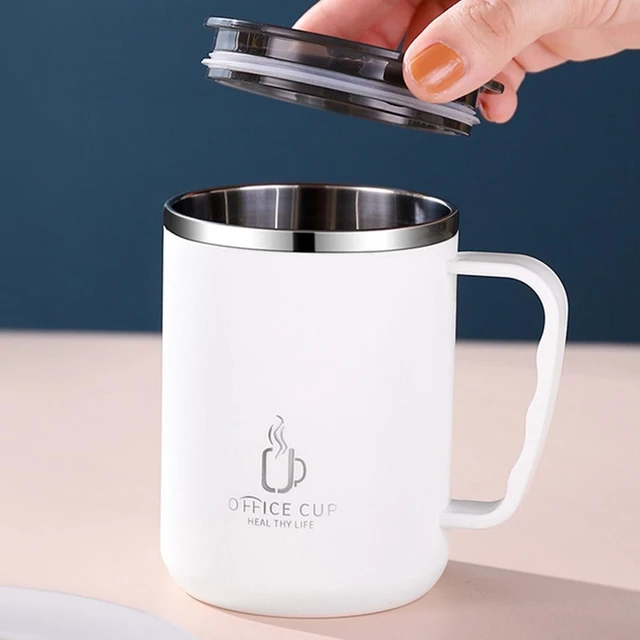 Taza térmica de acero inoxidable con tapa, vaso de café de doble pared con  asa, resistente al calor, 500ML - AliExpress