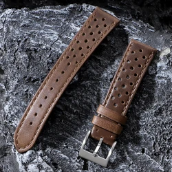Vintage Genuine Leather Strap - Soft Cowhide Breathable Wristband in Multiple Sizes - 22mm (Dark Brown)