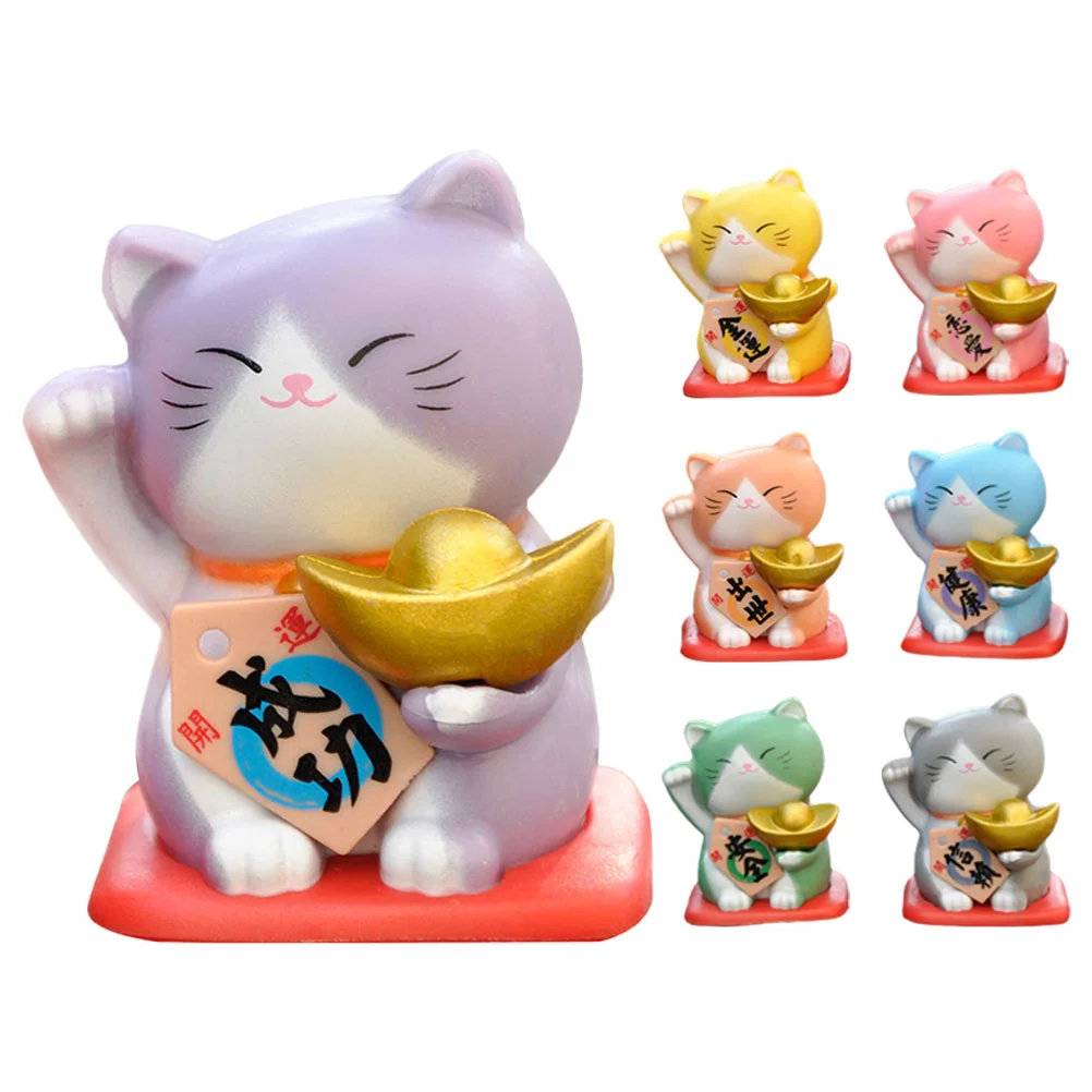 

7 Pcs Miniature Lucky Cat Decor Kitten Figurine Modeling Resin Outdoor Figurines Statue Party Decorations