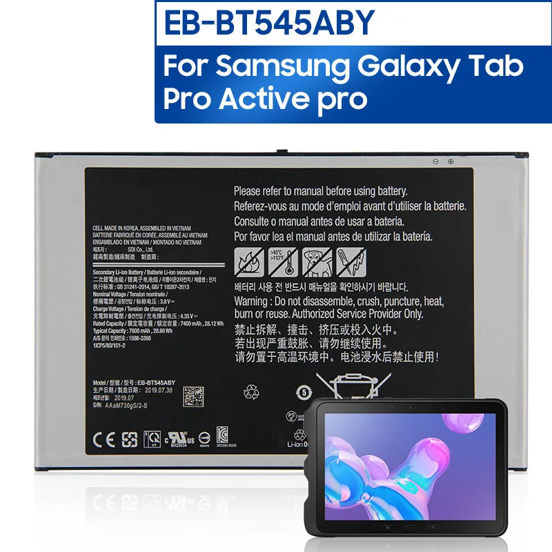 

NEW Replacement Tablet Battery EB-BT545ABY Samsung Galaxy Tab Pro Active pro T545 SM-T545 Tablet Battery 7600mAh