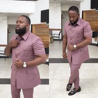 Summer Men’s Suits Solid Color Short Sleeve Single Breasted Stand Lapel Casual Outfits 2 Piece Jacket Pants Set Slim Fit Terno