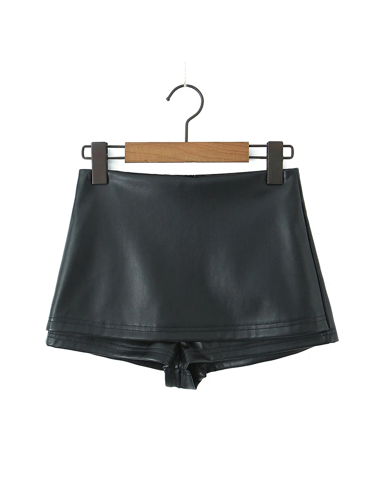 

YENKYE Y2K Style Women Vintage Black PU Leather Skirts Shorts Vintage High Waist Back Zipper Female Skorts