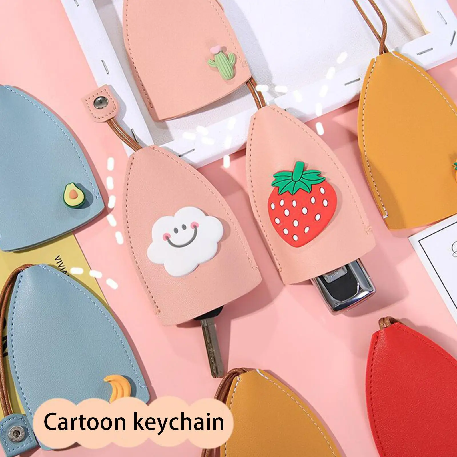 Lovely Leather Key Holder For Keys Wallets Cute Fruit Animal Pull Type PU Key Box Home Case Leather Keychain Pouch key case key holder key organizer key purse