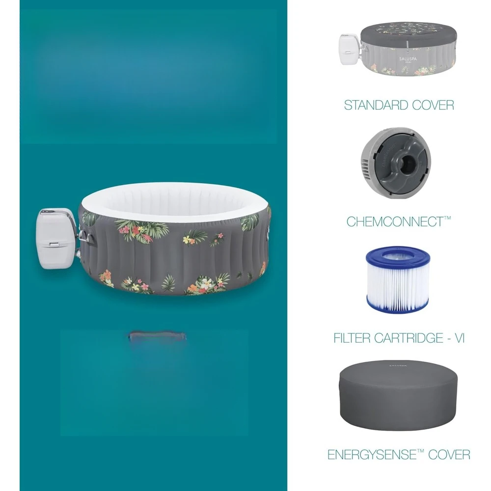 Large Round 2 To 3 Person Inflatable Hot Tub Portable Outdoor Spa with 110 AirJets and EnergySense Cover, Bathtubs 5