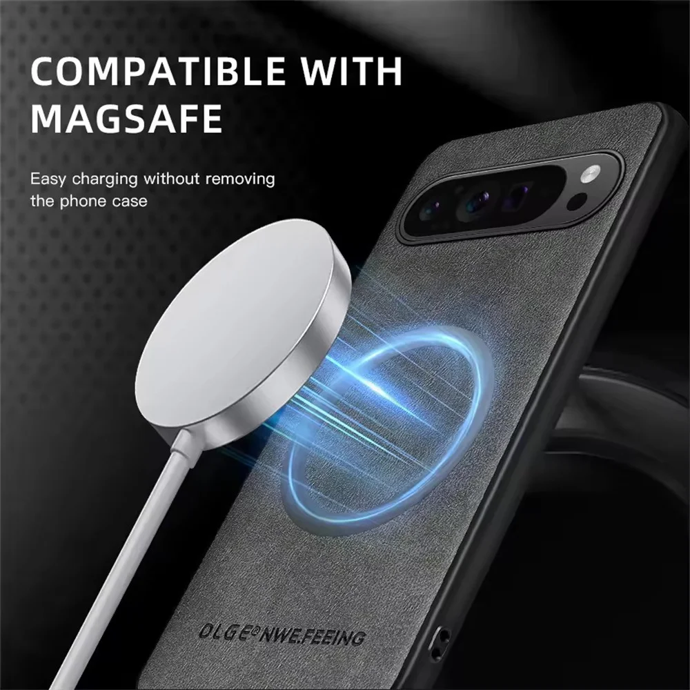 Magnetic Leather Shockproof Phone Case with Magsafe Charging Compatibility