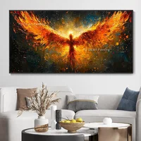 Large Handmade Black And Red Fire Phoenix Thick Oil Painting Modern Birds  Canvas Wall Art Decor For Living Room As Gifts 6