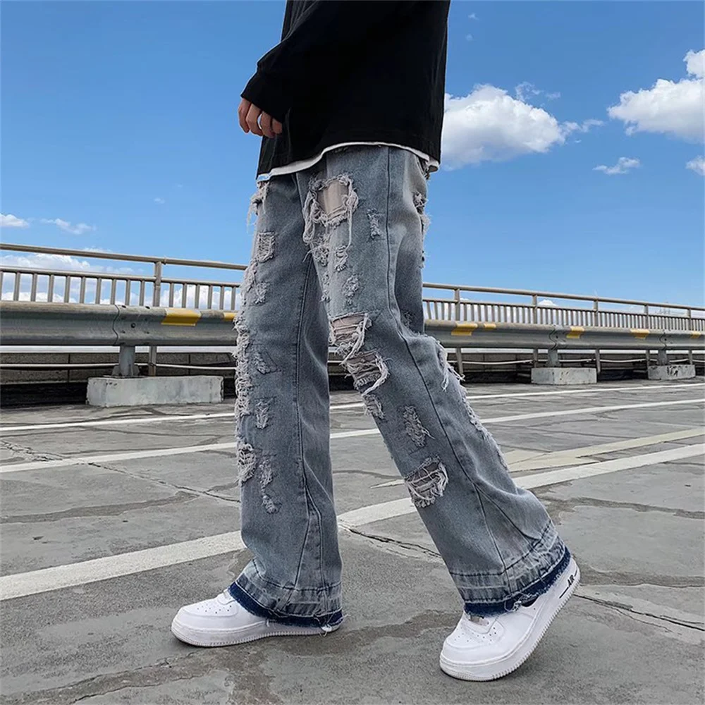 Ripped Jeans for Men Distressed Punk Pants Men Harajuku Hip Hop Denim Trousers Male Vintage Japanese Hole pants men - AliExpress