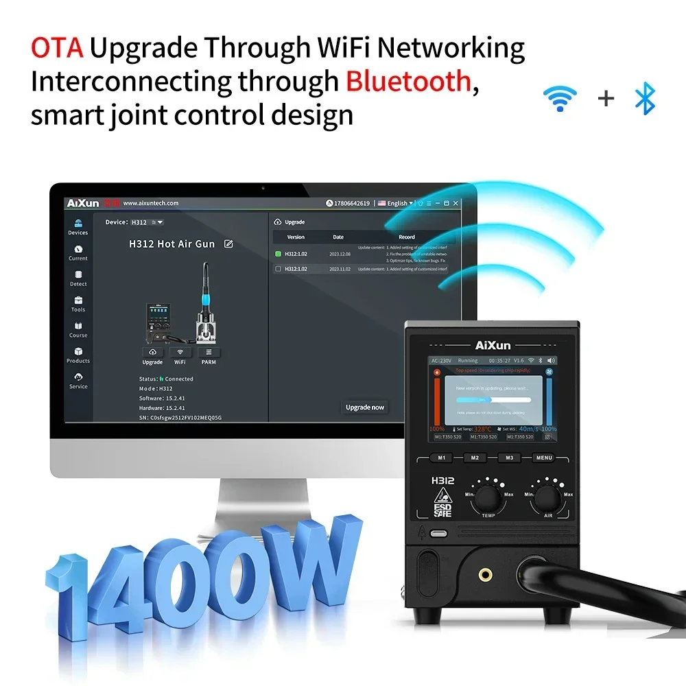 JC Aixun H312 Internet BGA Rework Station Intelligent Hot Air Gun 1400W Digital High Power Heating Station With Welding Nozzle 3